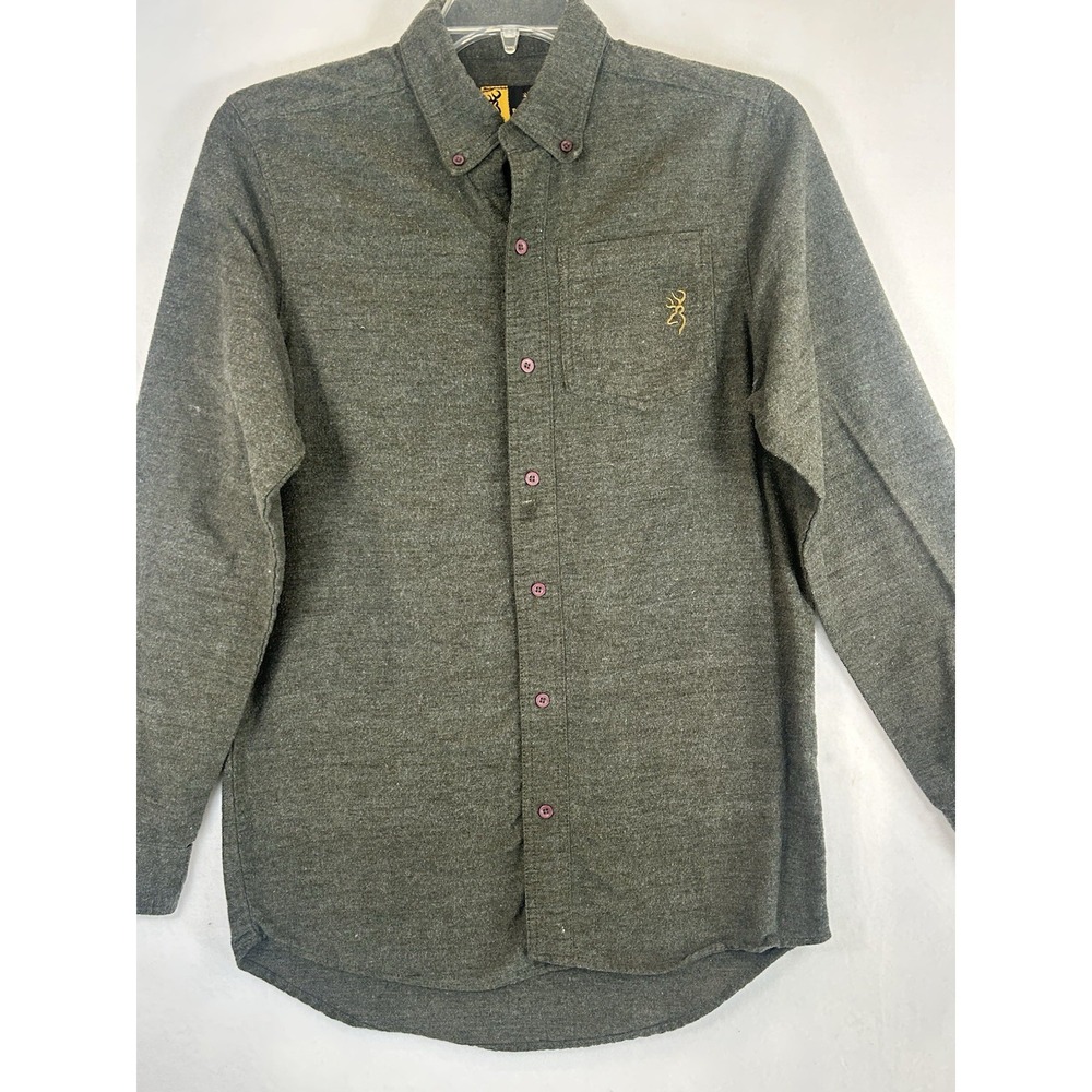 Browning Shirt‎ Mens M  Green Flannel Long Sleeve Collared Button Down